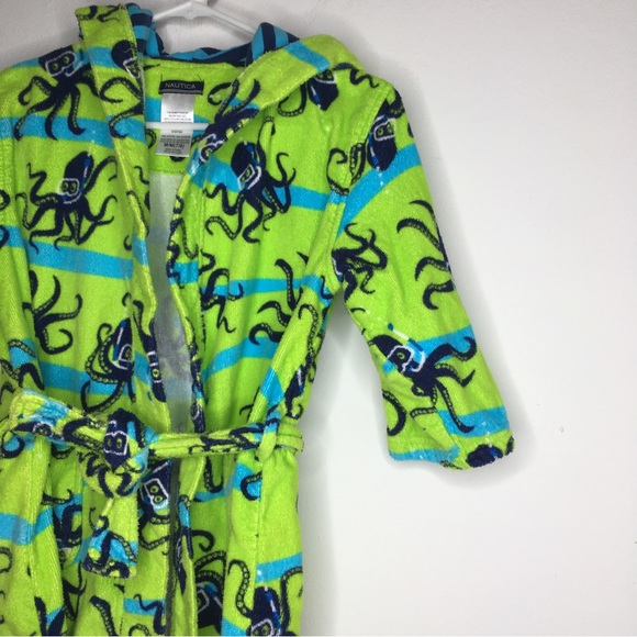 Nautica Lime Green And Blue Octopus Robe 7/8 - Picture 5 of 6